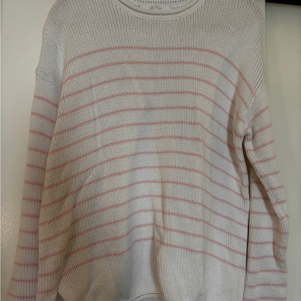 Lilly Pulitzer White and Pink Striped Sweater L NWT